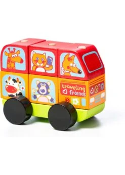 Cubika Houten Sorteerfiguur Mini-bus Vrolijke Dieren